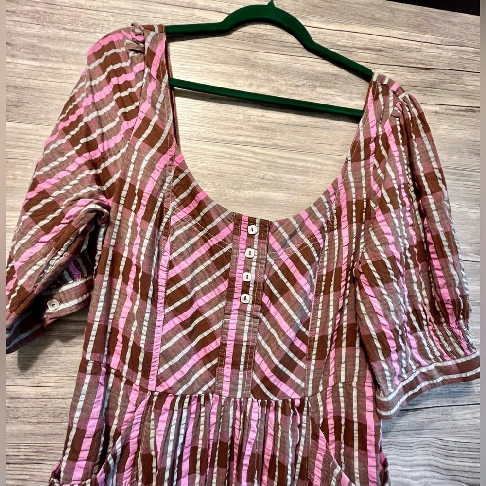 Free People Size Medium Tulie Plaid Midi Dress Boho Pink and brown plaid - Picture 6 of 16